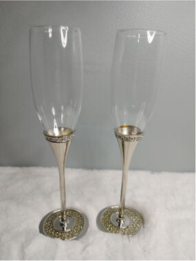 Gorham Silver & Clear Crystal Champagne Flutes Set of 2